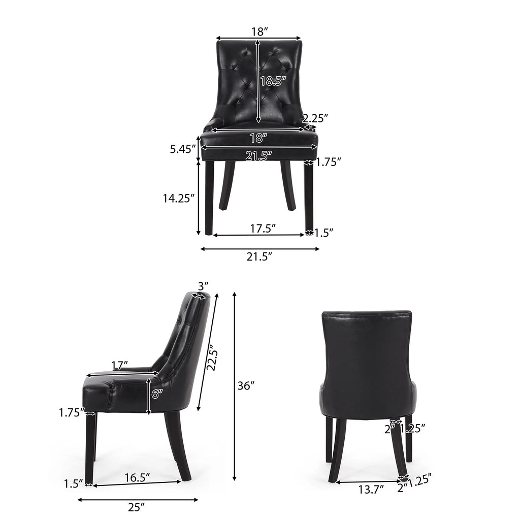 Faux Leather Dining Chairs, Set of 2, Midnight Black T1248