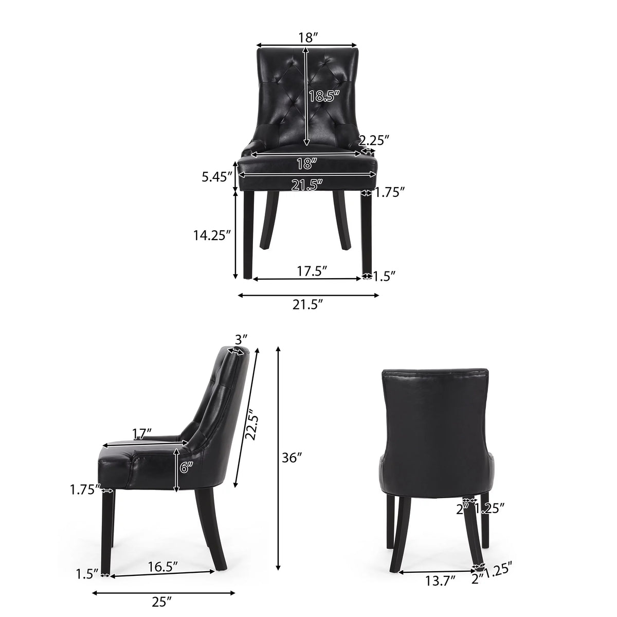 Faux Leather Dining Chairs, Set of 2, Midnight Black T1248