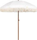 White Cream 7ft Patio Umbrella with Fringe O3468