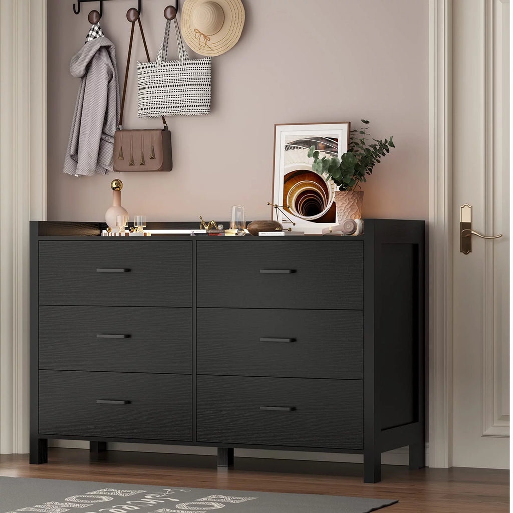 Black 6 Drawer Double Dresser with LED Lights R91376