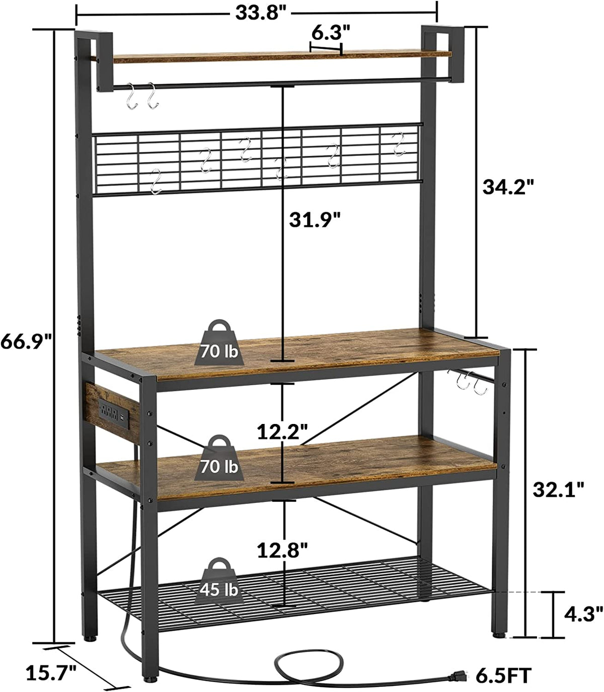 Rustic Brown 4-Tier Microwave Oven Stand with Hutch L73382