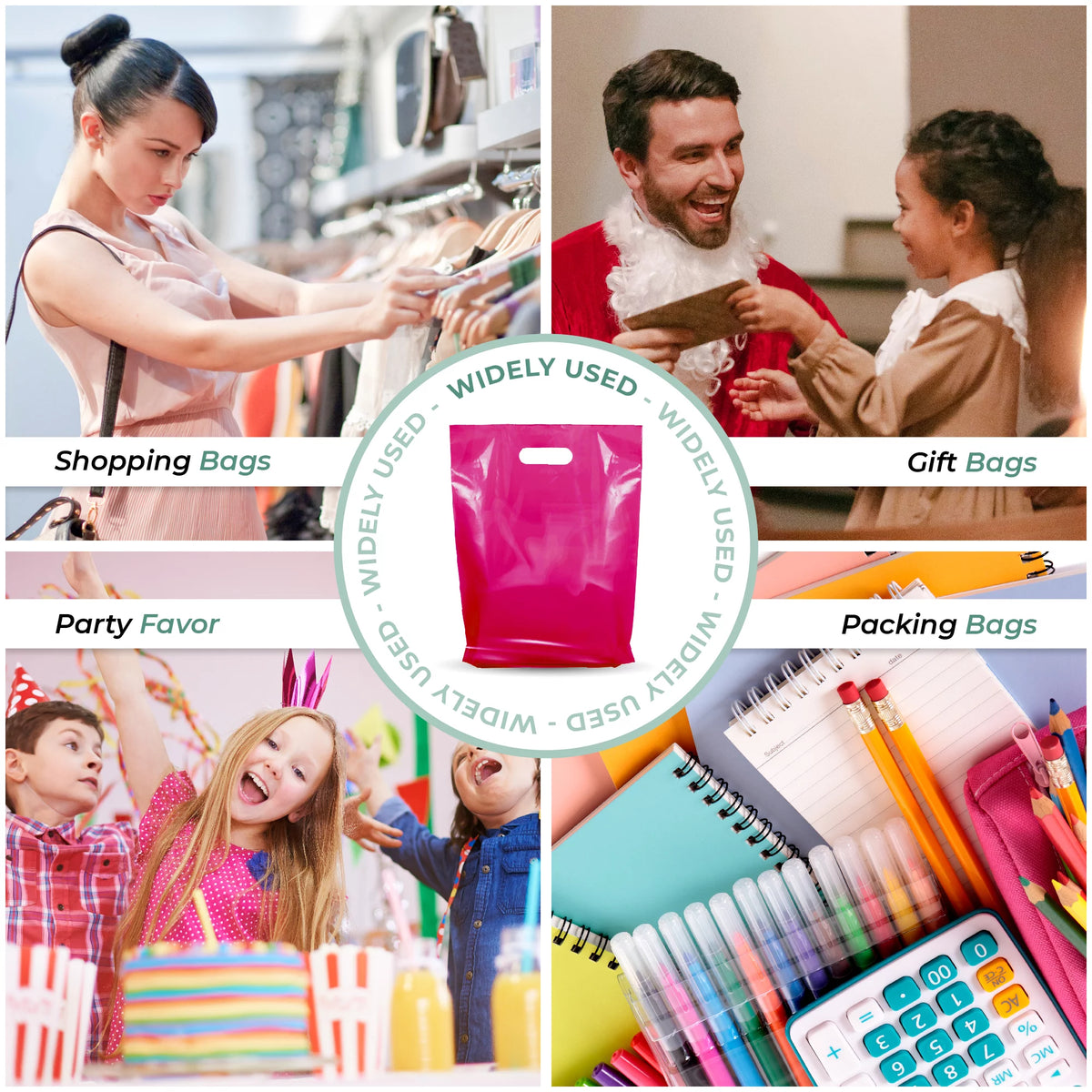 12" x 15" 1.25 mil Pink Glossy Plastic Retail Bags 1000 Pack P946954