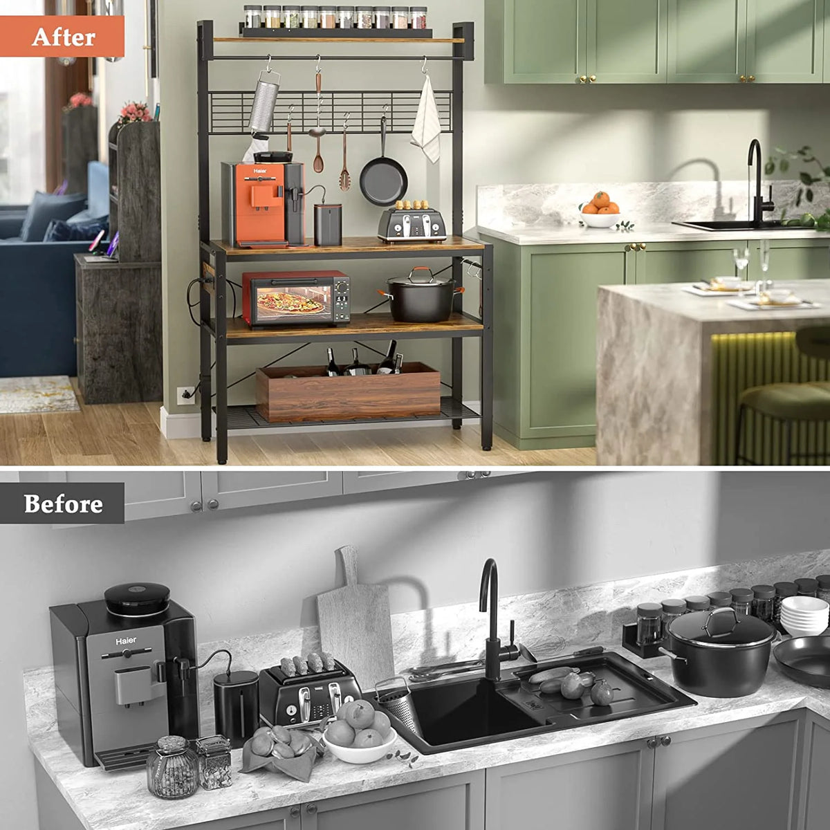 Rustic Brown 4-Tier Microwave Oven Stand with Hutch L73382