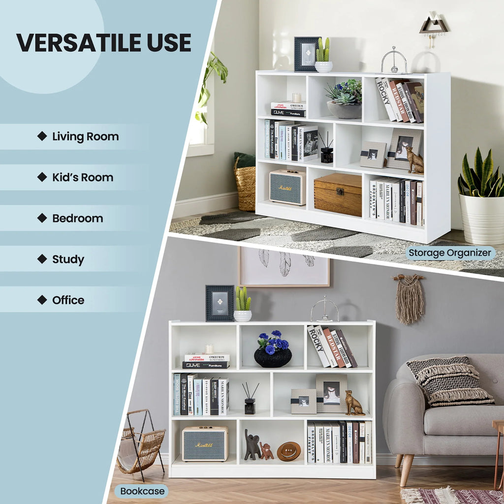 White 3-tier 8-Cube Floor Standing Storage Bookcase L185