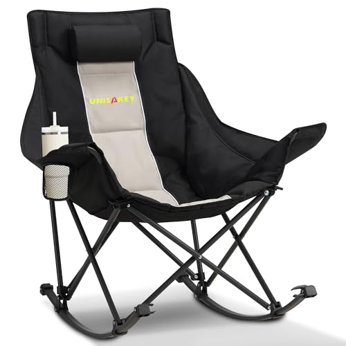 Oversized 400lbs Capacity 600D Oxford Rocking Camping Chair with Cup Holder A30838