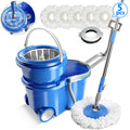 Spin Mop and Bucket System with Wringer, 5 Microfiber Mop Heads Y107464