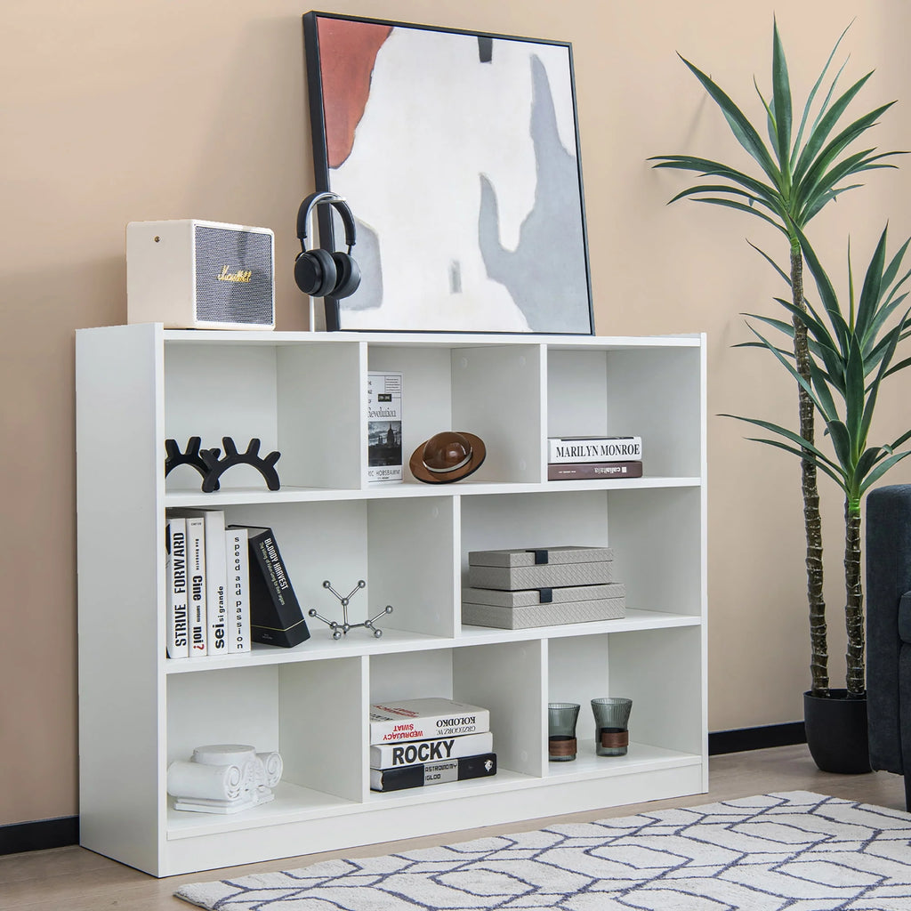 White 3-tier 8-Cube Floor Standing Storage Bookcase L185