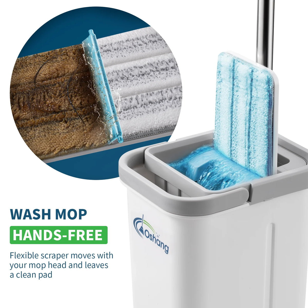 Flat Floor Mop and Bucket Set with 2 Washable Microfiber Pads A250
