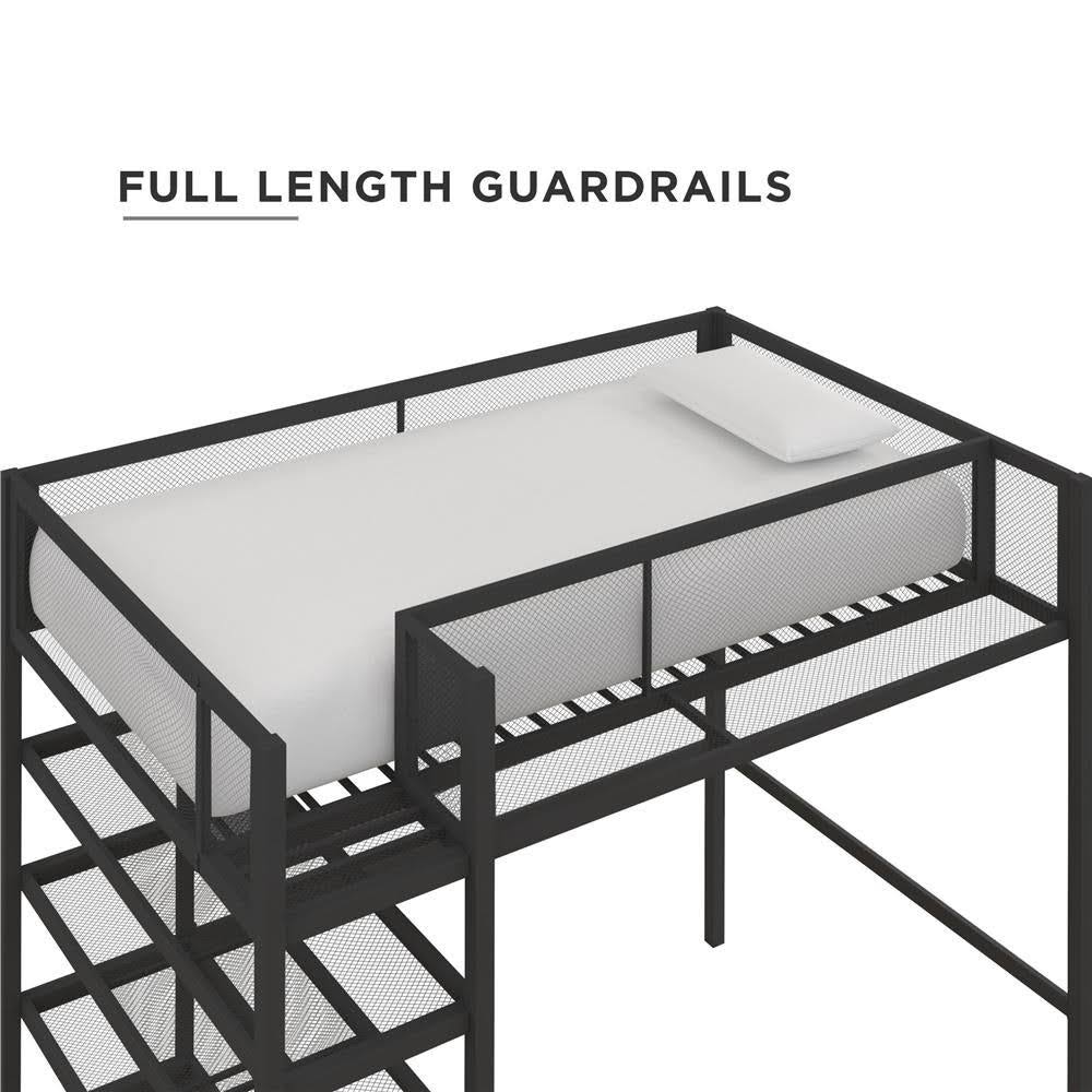 Black Metal Twin Storage Loft with Bookcase F439017