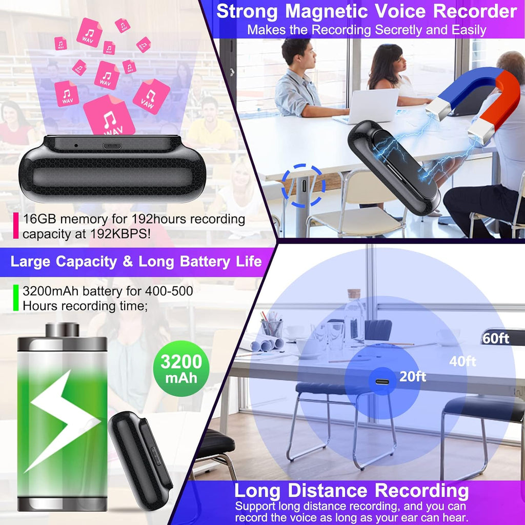 16GB Voice Activated Recorder, Magnetic, Portable Audio Recorder, Pack of 2 H77075