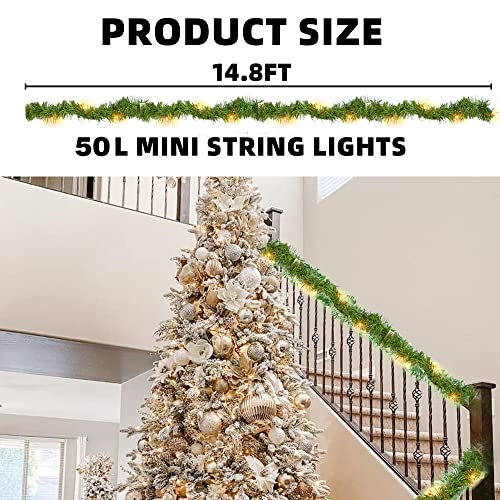 14.8 FT Artificial Christmas Garland with 50 Pre-Lit LED Lights V361
