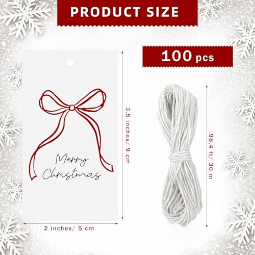 100 Pcs Red Bow Christmas Tags with String M14370