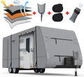 5 Layers Travel Trailer RV Cover Heavy Duty Camper Cover Anti-UV, Rip-Stop, Breathable with Tongue Jack Cover, 2Pcs Straps & Gutter Covers I81822
