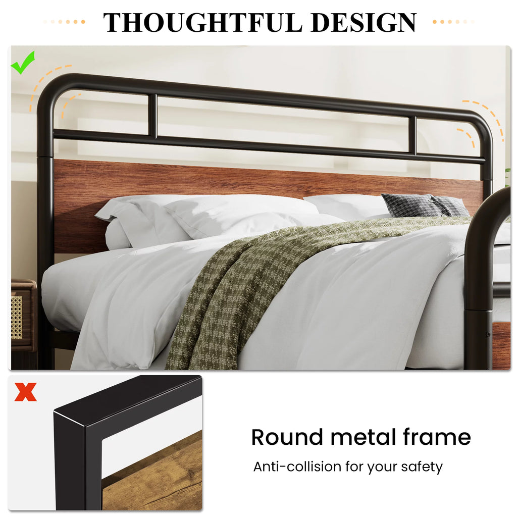 Light Brown King Size Metal Platform Bed Frame with Headboard N7065