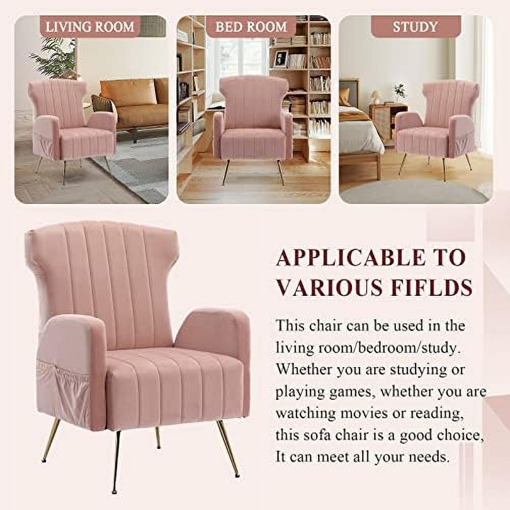 Brown Velvet Wing Back Accent Chair with Metal Gold Legs F270