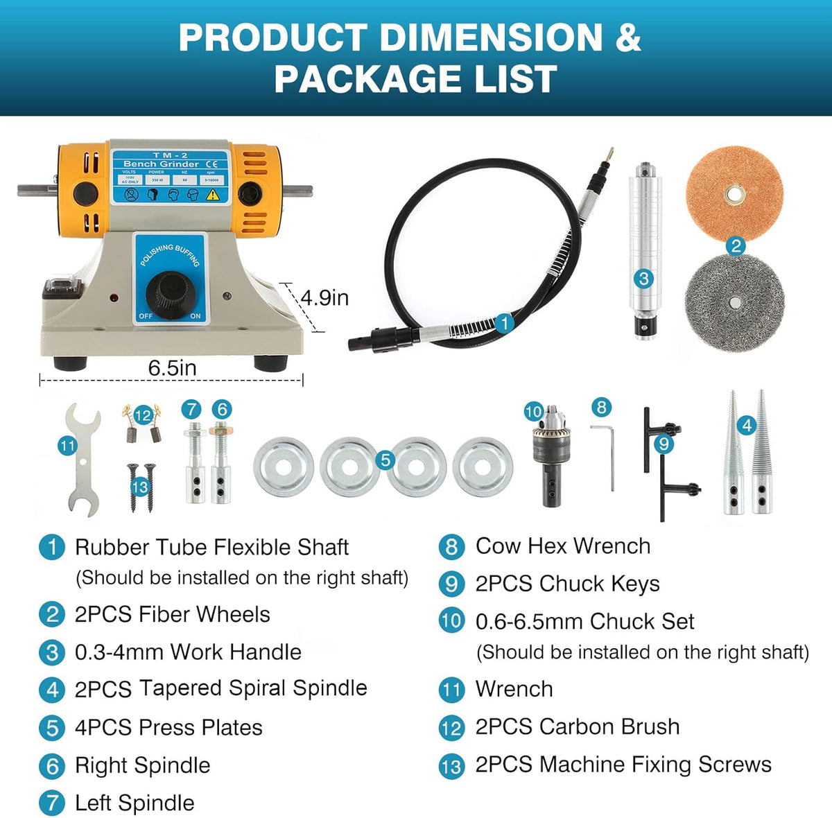 110V 350W 10000RPM Adjust Speed Bench Lathe Rock Polisher Grinder with Flexible Shaft I38191