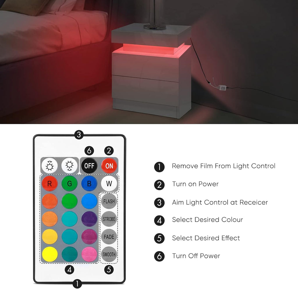 White 2 Drawer LED Nightstand J192937