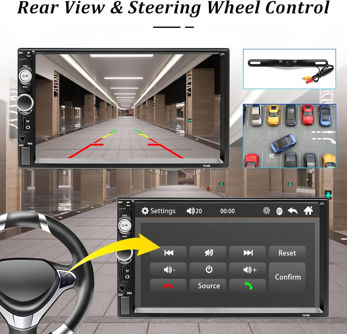 7 Inch Double Din Car Stereo with Bluetooth Touch Screen Car Radio MP5 Player O796492