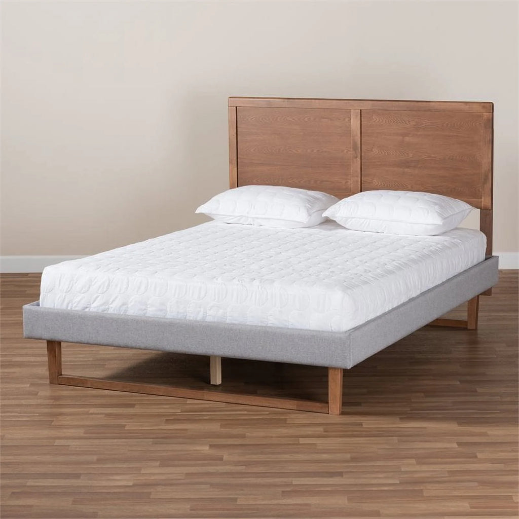 King Size Light Gray Upholstered Wood Platform Bed D97677