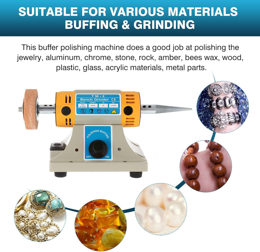 110V 350W 10000RPM Adjust Speed Bench Lathe Rock Polisher Grinder with Flexible Shaft I38191