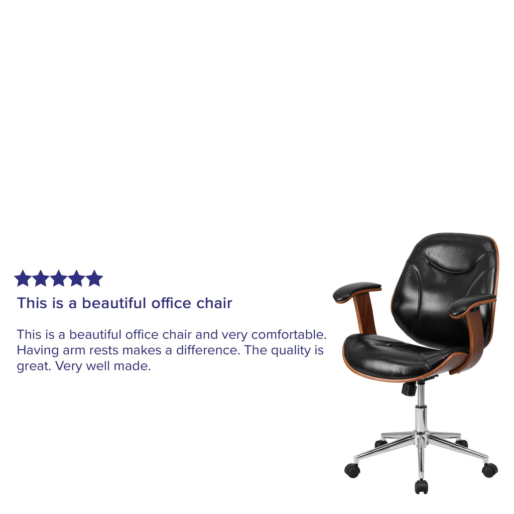 Black LeatherSoft Mid-Back Ergonomic Swivel Office Chair with Arms Z3726