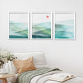 Framed Canvas Print Wall Art Set of 3 Green Blue Mountains N9444