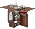 Folding Drop Leaf Dining Table with Wheels and 3 Storage Shelves Brown A557183