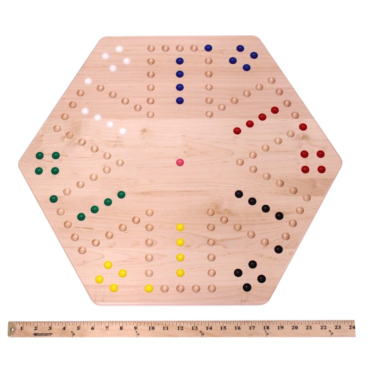 Large 24" Wooden Hand-Painted Aggravation Board Game with 22mm Marbles and Dice Y59664