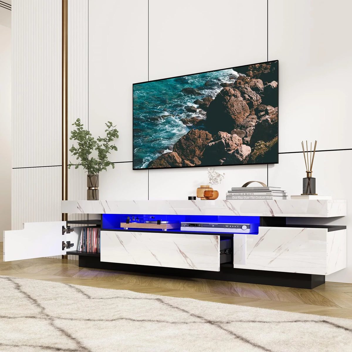 White High Gloss LED TV Stand with Storage B863955
