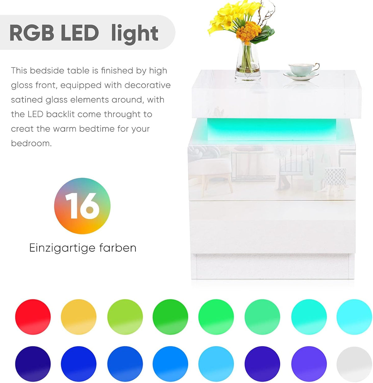 White 2 Drawer LED Nightstand J192937