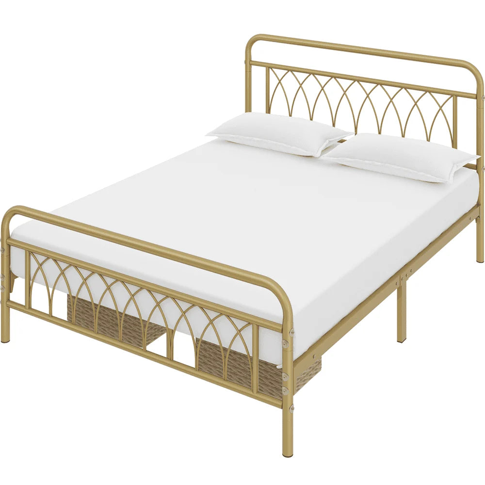 Black Metal Platform Bed Frame with Headboard and Footboard P7411