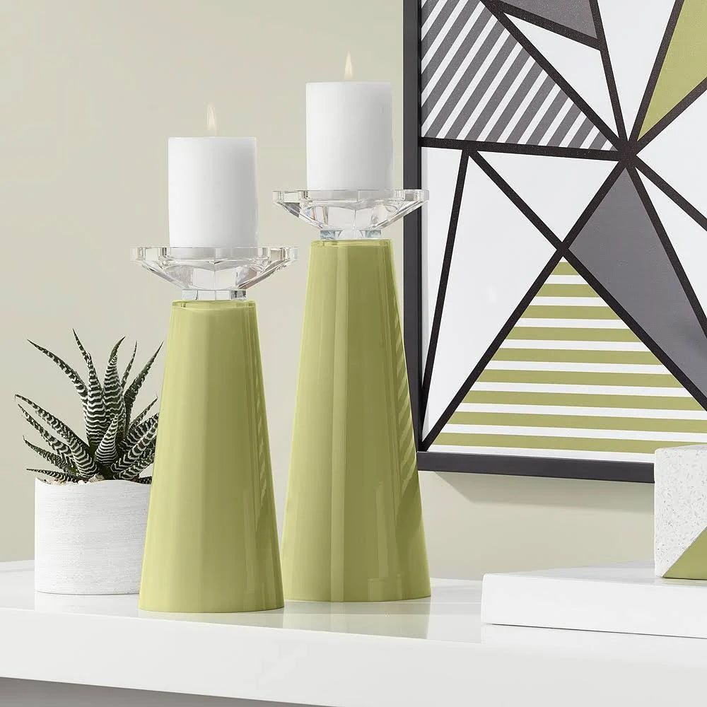 Rural Green Glass Pillar Candle Holder Set of 2 W5928