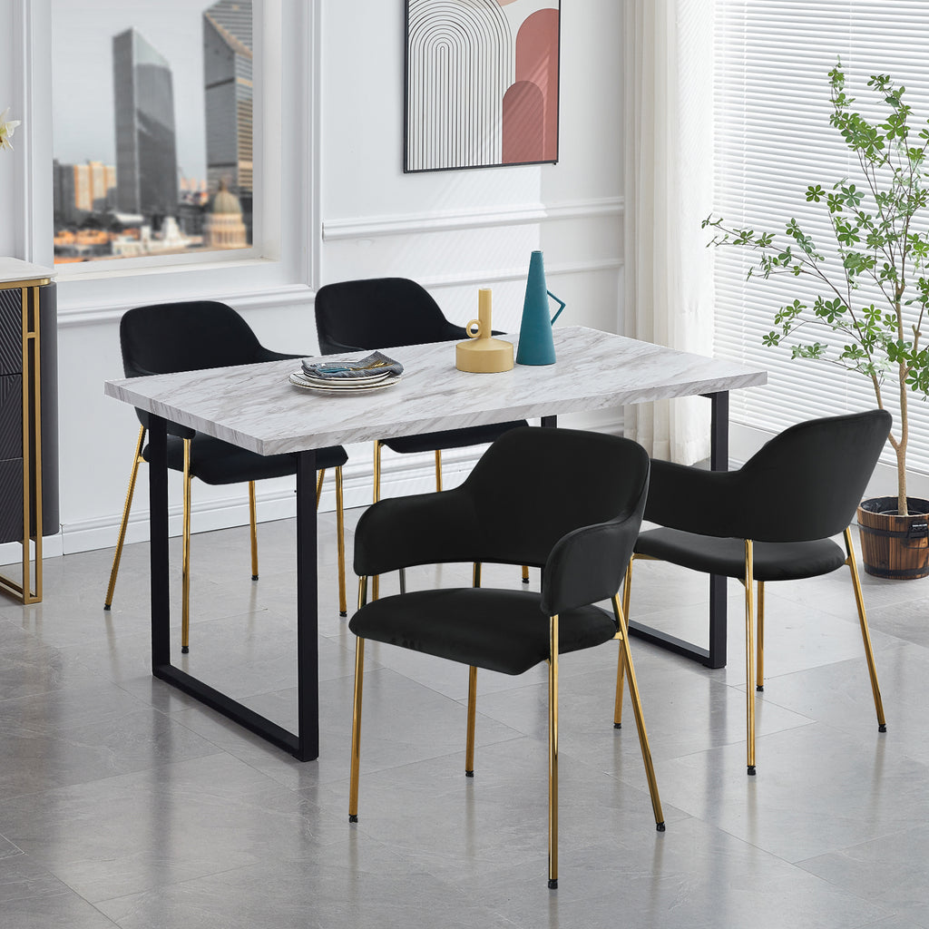 Black Velvet Dining Chairs Set of 2 with Armrest and Golden Chrome Legs C7826