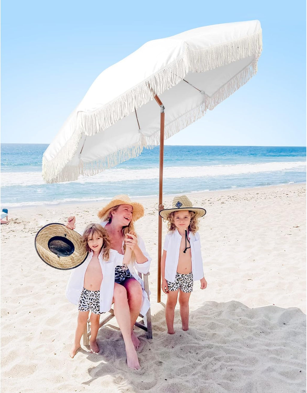 White Cream 7ft Patio Umbrella with Fringe O3468