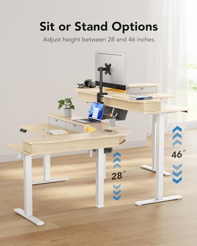 65″ L-Shaped Electric Height Adjustable Standing Desk with 3 Drawers N19463
