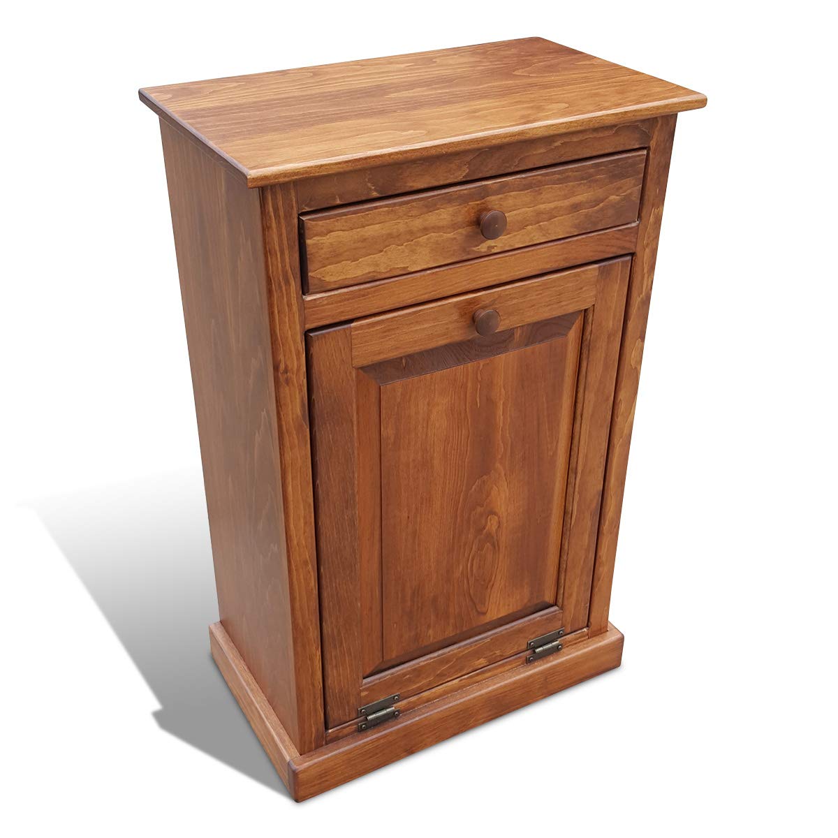 Trash Bin Cabinet with Drawer, Solid Wood, Pewter F764986