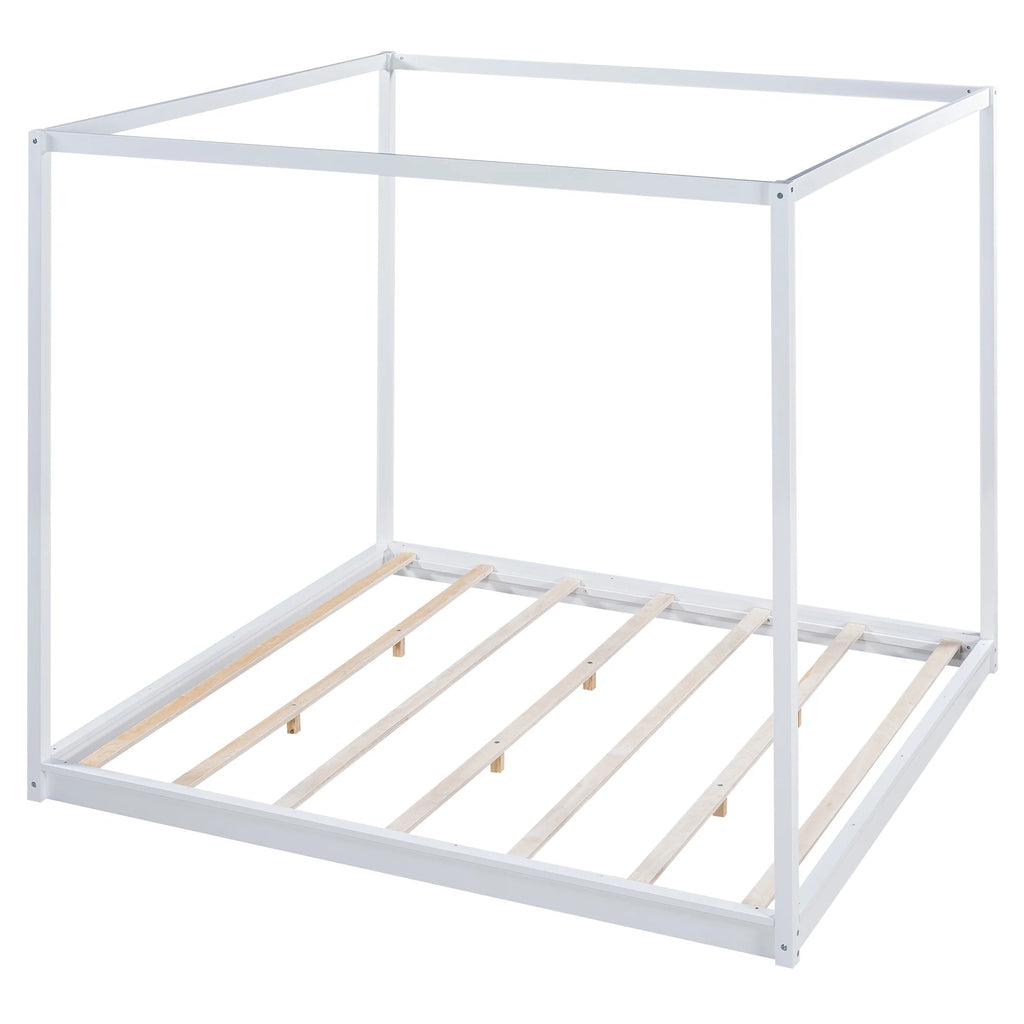 White Pine Wood Queen Size Canopy Platform Bed A325920