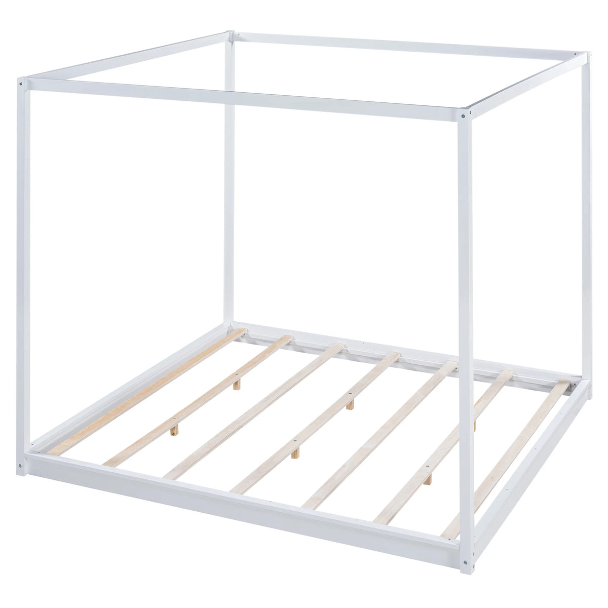 White Pine Wood Queen Size Canopy Platform Bed A325920