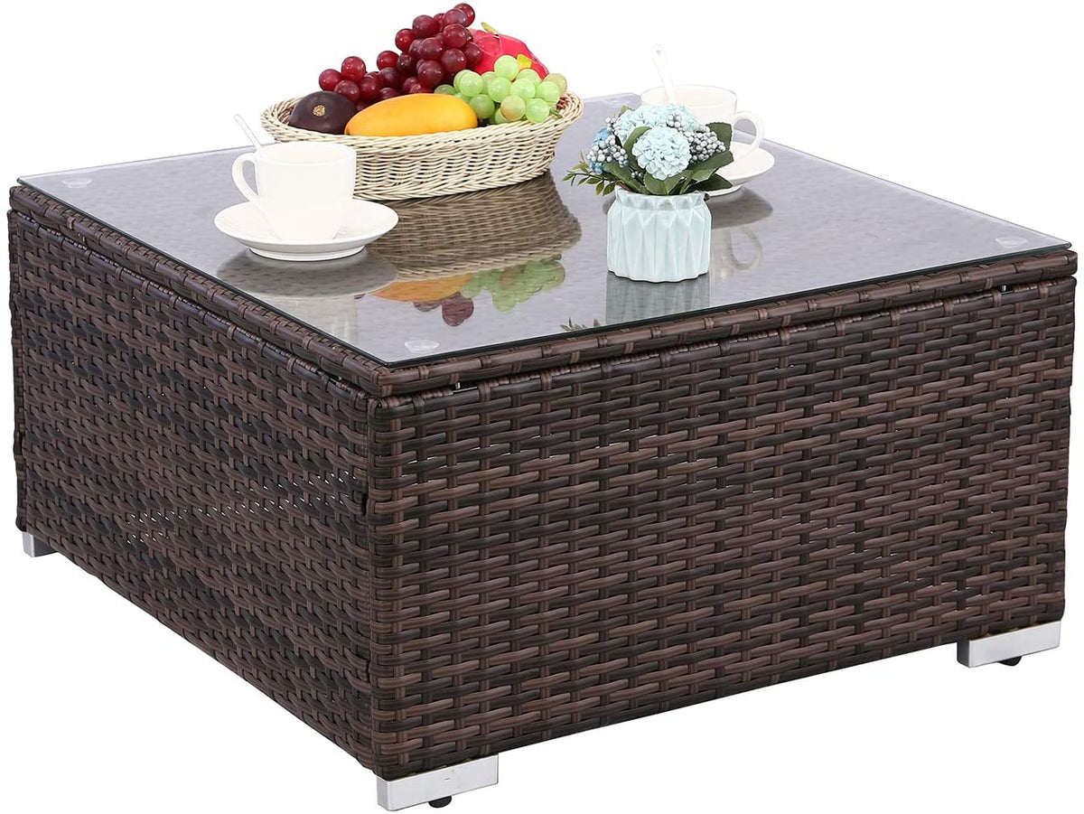 6pcs Gray Rattan Wicker Sectional Outdoor Sofa Set with Black Washable Seat Cushions & Glass Coffee Table J698