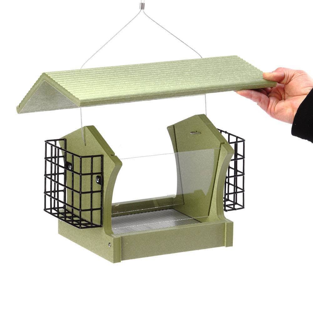 Recycled Medium Hopper Bird Feeder with Suet Cages U581