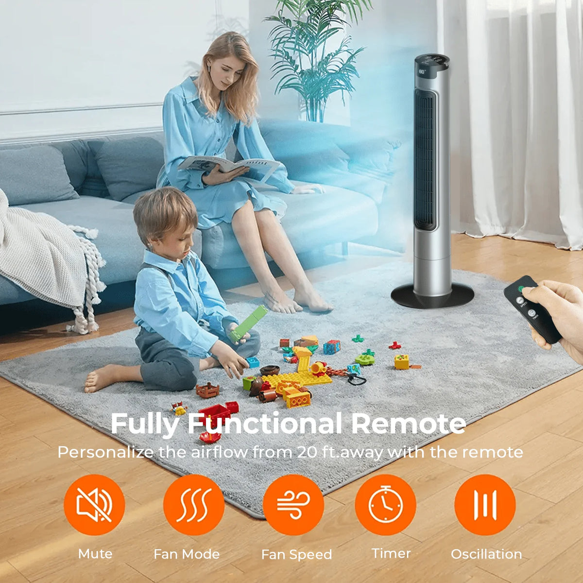 Quiet Bladeless Tower Fan with Remote R47177
