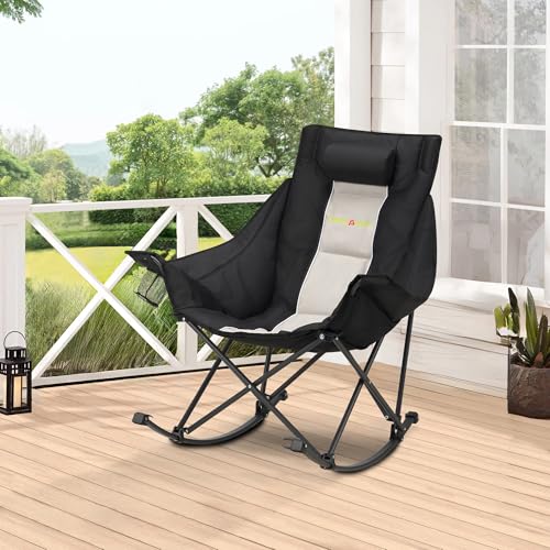 Oversized 400lbs Capacity 600D Oxford Rocking Camping Chair with Cup Holder A30838
