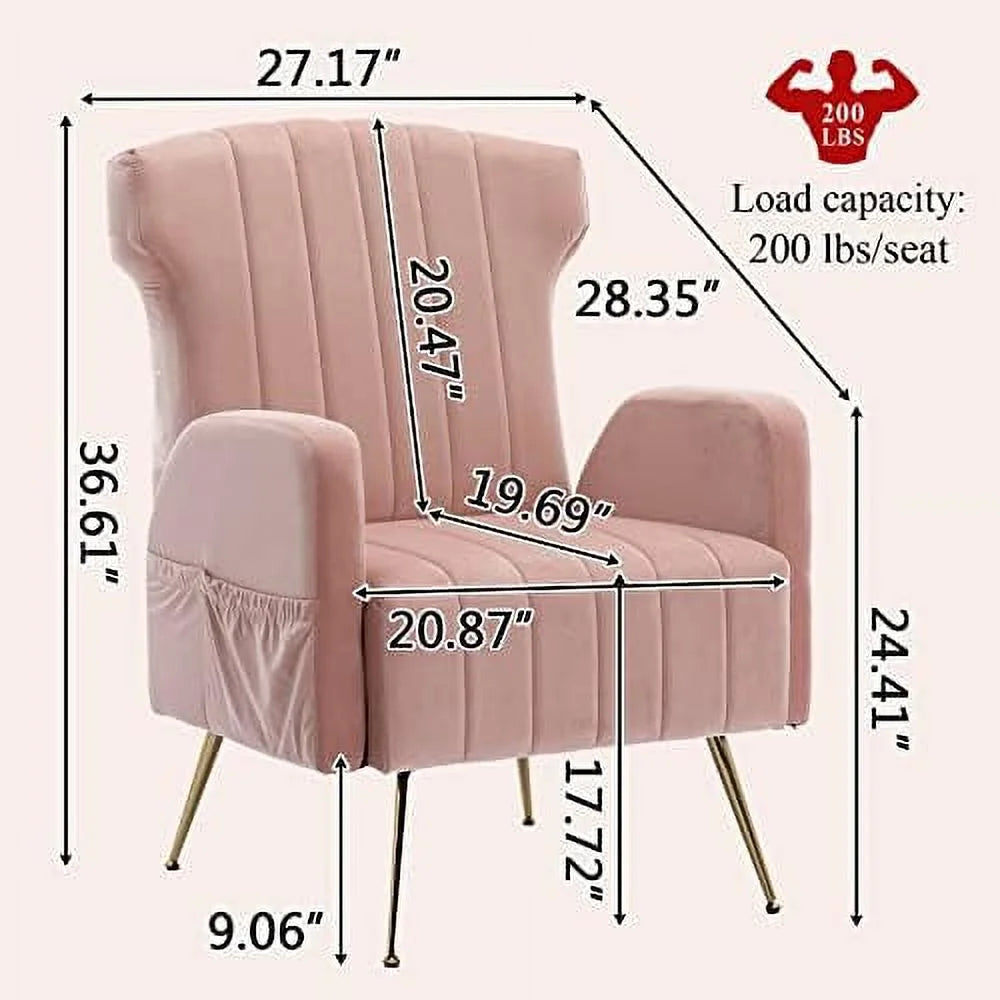 Brown Velvet Wing Back Accent Chair with Metal Gold Legs F270