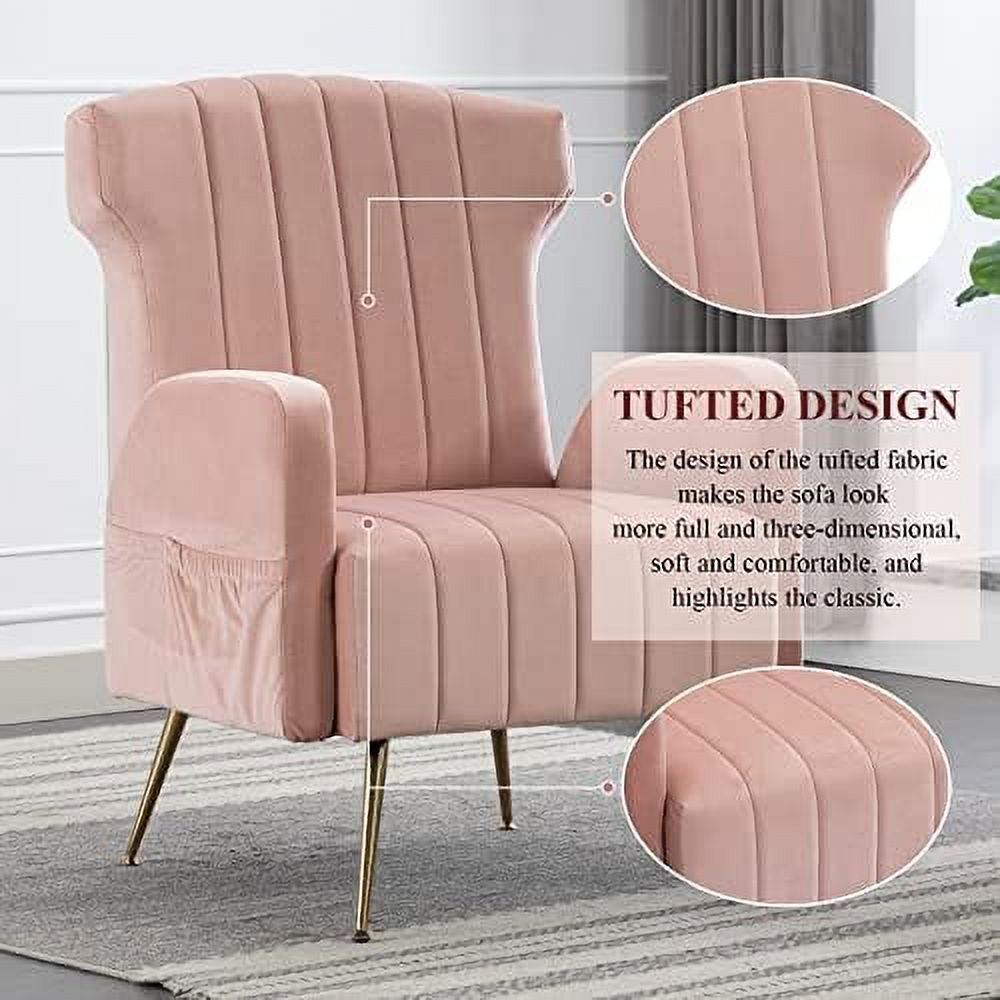 Brown Velvet Wing Back Accent Chair with Metal Gold Legs F270