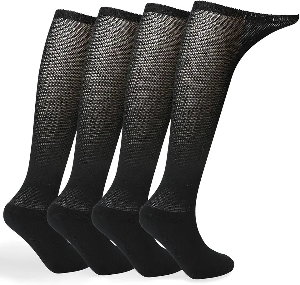 4 Pack Men’s Extra Wide Non-Binding Over The Knee Socks with Cushioned Sole N389