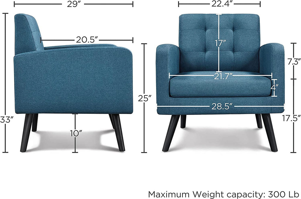 Mid-Century Accent Chair with Wood Legs, Navy Blue S38548
