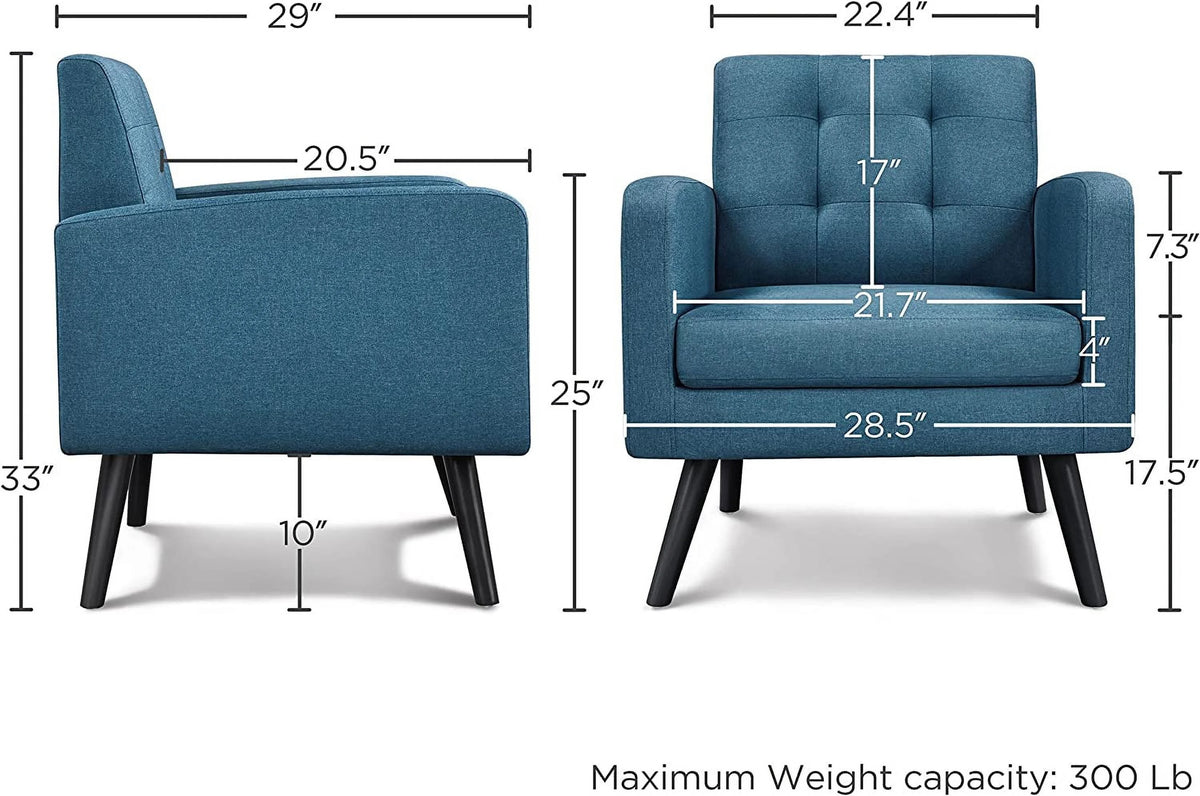 Mid-Century Accent Chair with Wood Legs, Navy Blue S38548