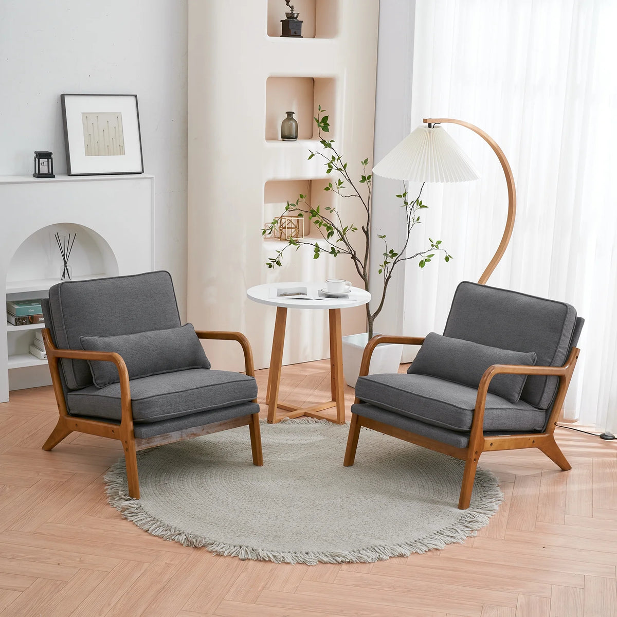 Fabric Single Sofa with Wood Legs (Gray) L7932