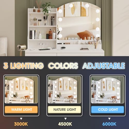 White Makeup Vanity Desk with Lights and Charging Station U347