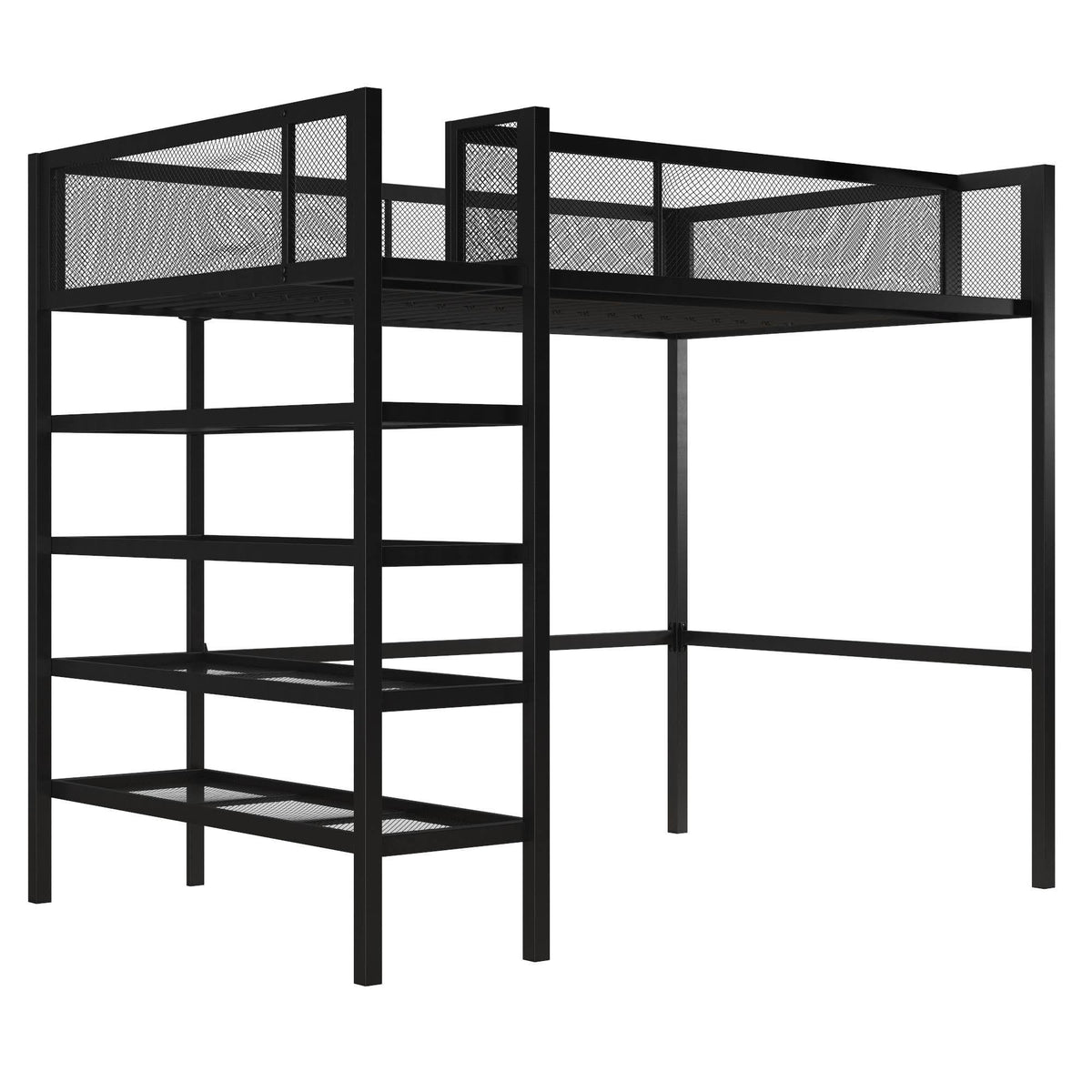 Black Metal Twin Storage Loft with Bookcase F439017